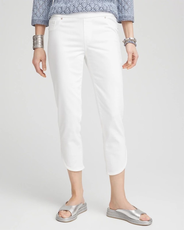 No Stain Pull-On Dolphin-Hem Capri Jeans